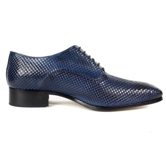 Alberto Oxford Blue Italian Leather Shoes - Ivan Troy Yaya Mens Blue Oxford Leather Shoe